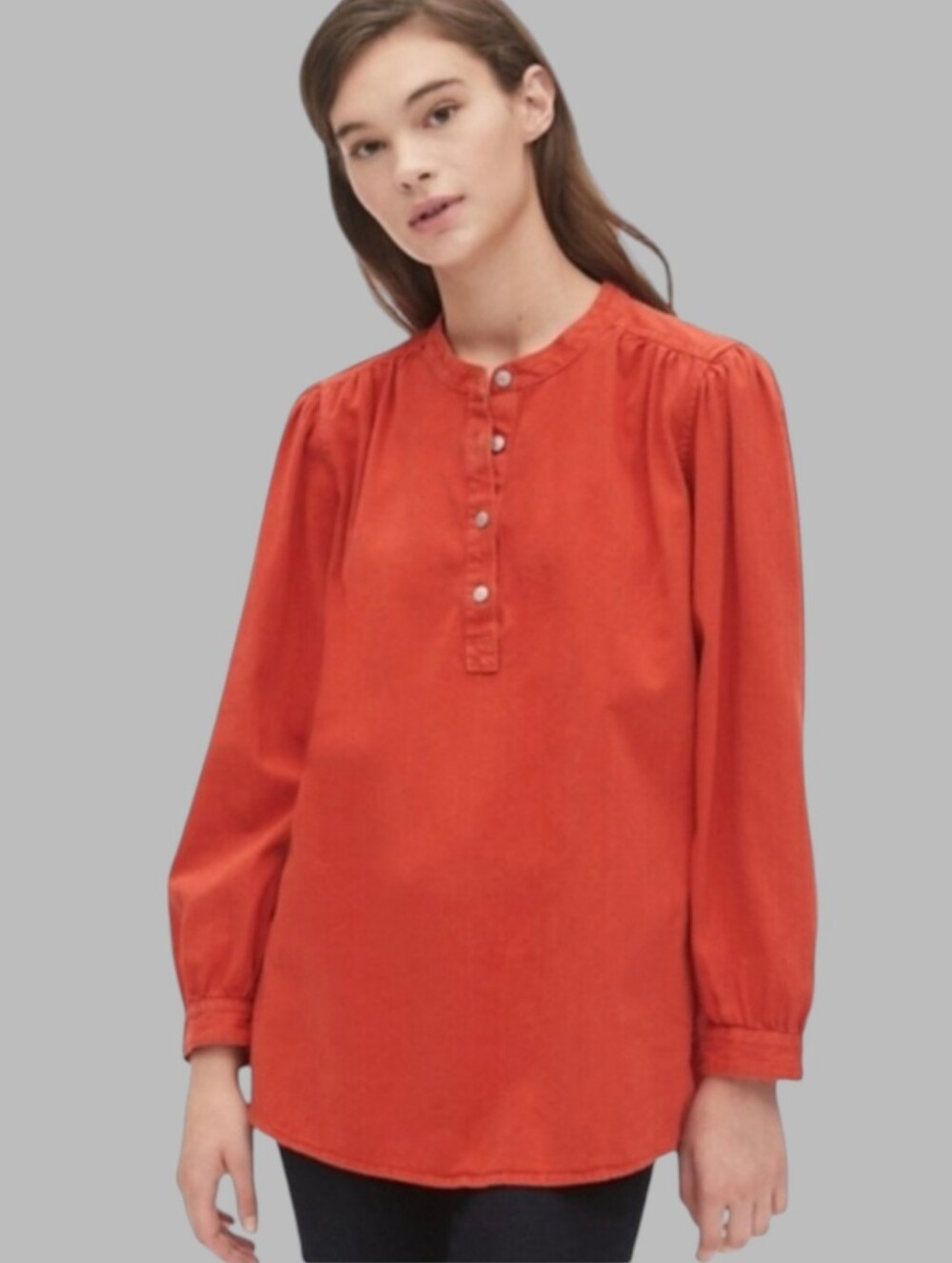GAP Lightweight Shirred Denim Popover Shirt